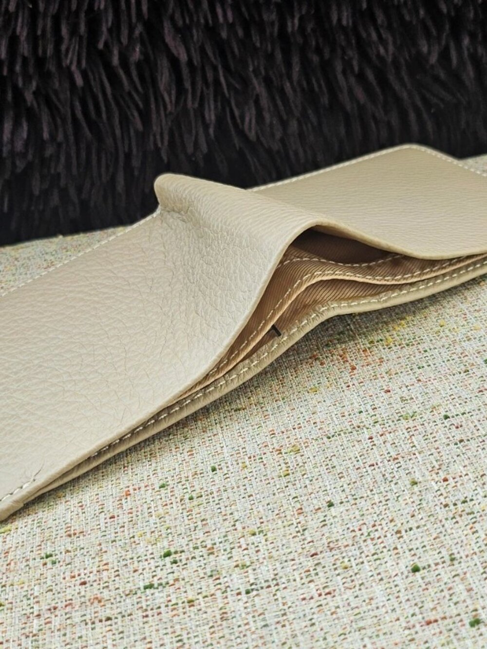 Handmade Billfold Wallet Beige Genuine Leather Bifold Card Holder Purse New - Picture 11 of 12